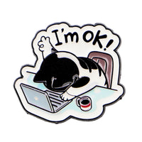Thumbnail for KittyNook Cat Co.’s Cat at Work Enamel Brooch Pin—slumped cat with coffee and 