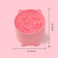 Thumbnail for KittyNook Cat Co. Elevated Anti-Choke Slow Feeder Bowl, pink, fish design, cat ear, 12.5x8.5cm on pink background.