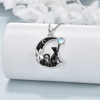 Thumbnail for The Cute Black Kitty Moon Necklace by KittyNook Cat Co.—a perfect celestial gift idea for cat lovers.
