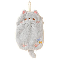 Thumbnail for KittyNook Cat Co. Cute Cat Hanging Towel—gray cat-shaped, with embroidered paws, ears & tail; ideal for cat lovers.