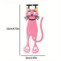 Thumbnail for Sleek Flat Cat Acrylic Bookmark Set by KittyNook Cat Co.: 12x5cm, pink cat with big eyes and black whiskers.