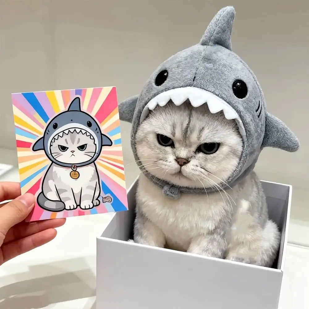 Cute Cartoon Shark Cat Hat - KittyNook Cat Co.