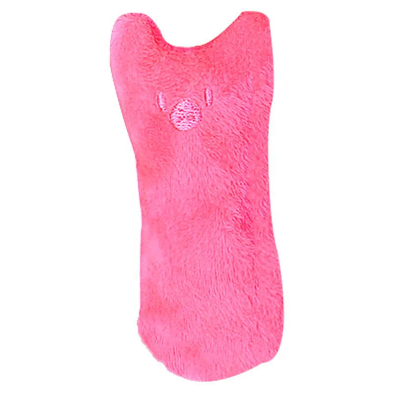 The Safe Catnip Chew Toy by KittyNook Cat Co. is a bright pink bone-shaped plush with playful embroidery details.