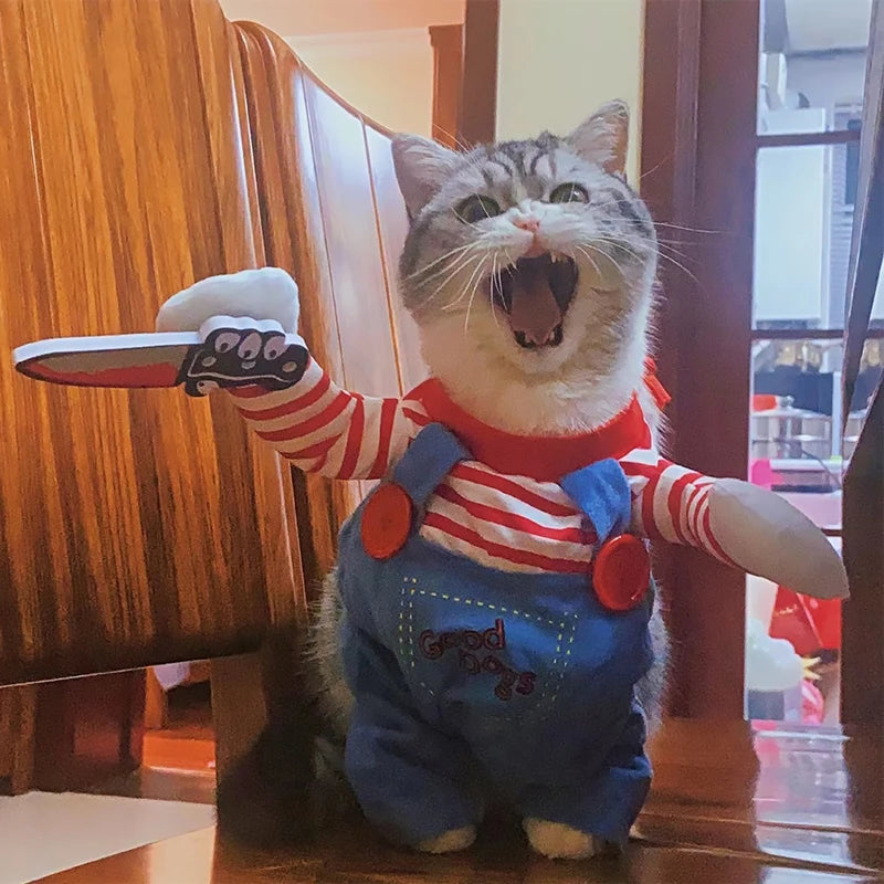 The KittyNook Cat Co. Halloween Cosplay Costumes Kitten Jumpsuit makes your cat a perfect Halloween star.
