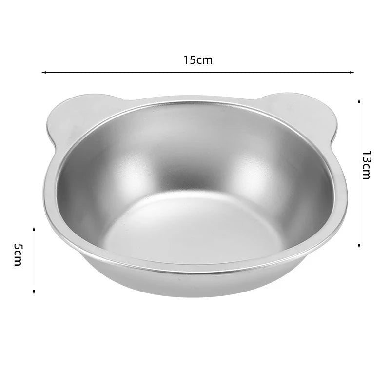 KittyNook Cat Co. Ergonomic Tilted Stainless Steel Cat Bowl, 15x13x5cm, silver, bear ear shape.