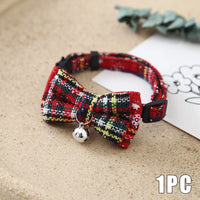 Thumbnail for KittyNook Cat Co. Christmas Mini Collar for Cats: red plaid with bow tie & bell—festive holiday accessory, 1PC shown.