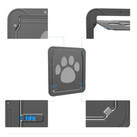 Thumbnail for KittyNook Cat Co. Magnetic Lockable Pet Screen Door with paw print, lock switch, frame, and locking system diagram.