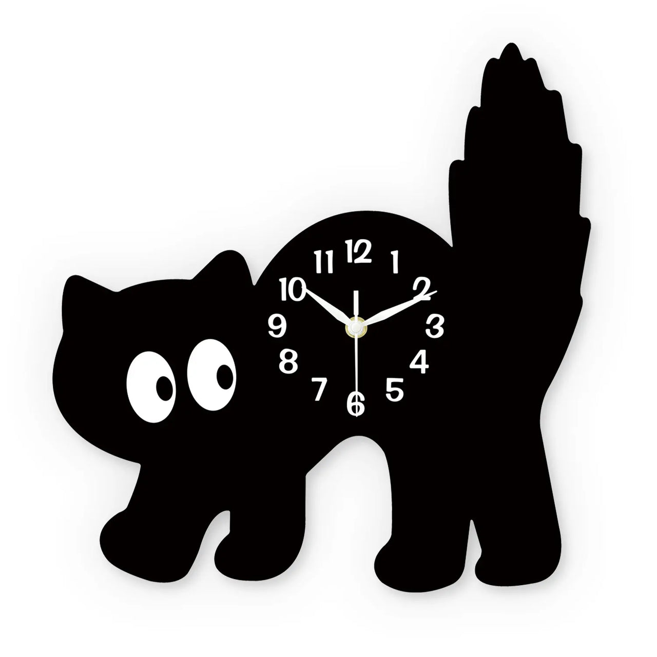KittyNook Cat Co. Crystal Porcelain Black Cat Wall Clock features wide eyes, numbers, and an upright tail for unique charm.