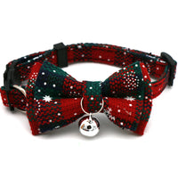 Thumbnail for KittyNook Cat Co. Christmas Cat Bow Tie with Jingle Bell—festive plaid collar for your pet this holiday season!.