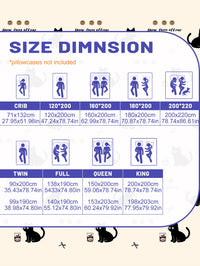 Thumbnail for Chart of duvet cover sizes with sleeping positions, plus KittyNook Cat Co. Cozy Cat Design Fitted Sheet for cat lovers.