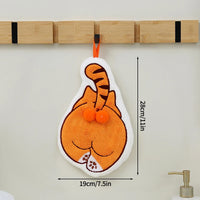 Thumbnail for Orange Cartoon Cat Hanging Hand Towel, measuring 28cm tall by 19cm wide.