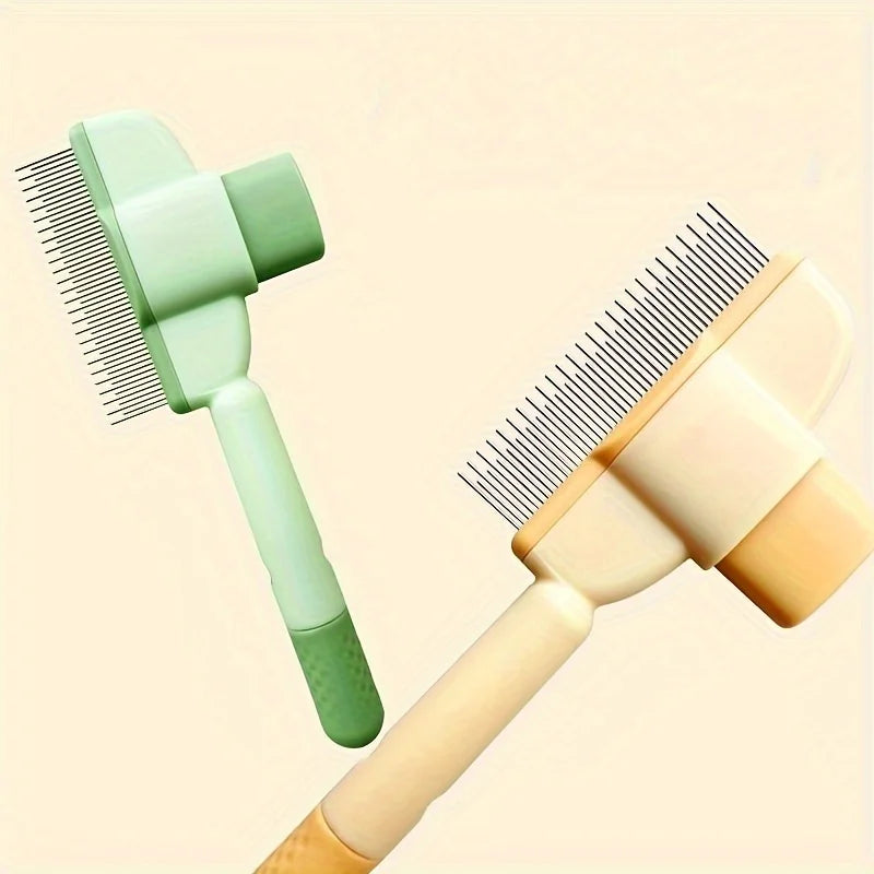 KittyNook Cat Co. Long Hair Cat Grooming Combs & Hair Removers shown in green and beige on a plain background.