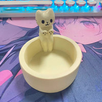 Thumbnail for The Cute Kitten Candle Holder by KittyNook Cat Co. is a cream bowl with a cat figurine, perfect for cozy home decor.