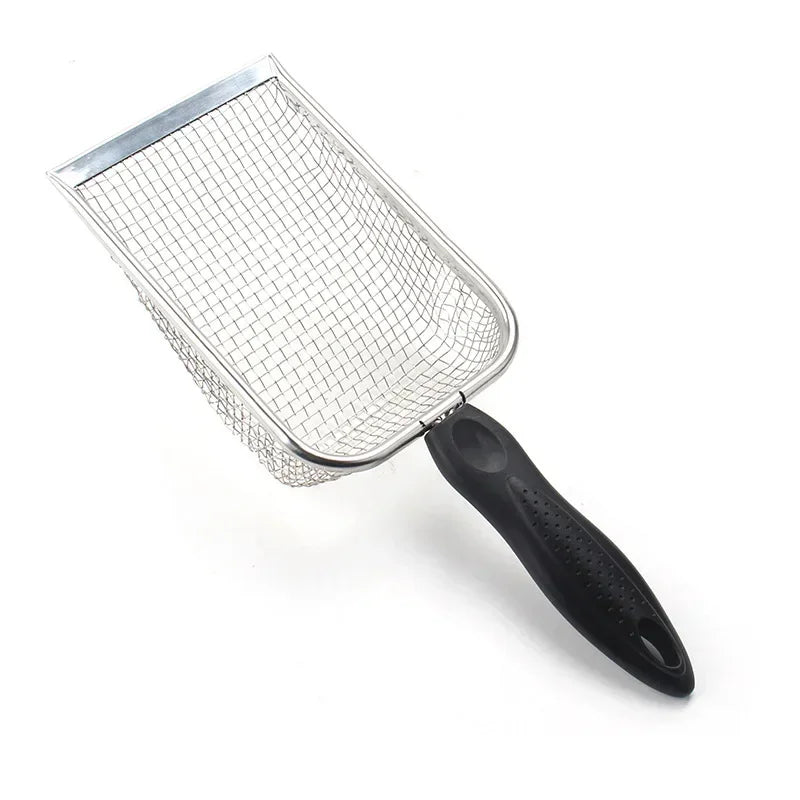 KittyNook Cat Co. Premium Metal Cat Litter Scoop with Long Handle, ideal for sifting, on a white background.