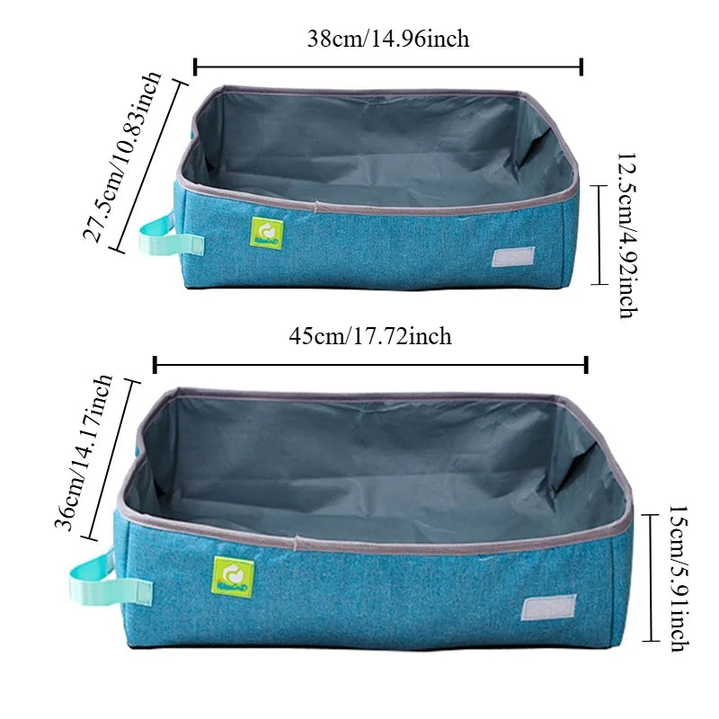 The KittyNook Cat Co. Portable Cat Litter Box is a travel-friendly solution, sized for small or large pets in cm/inches.