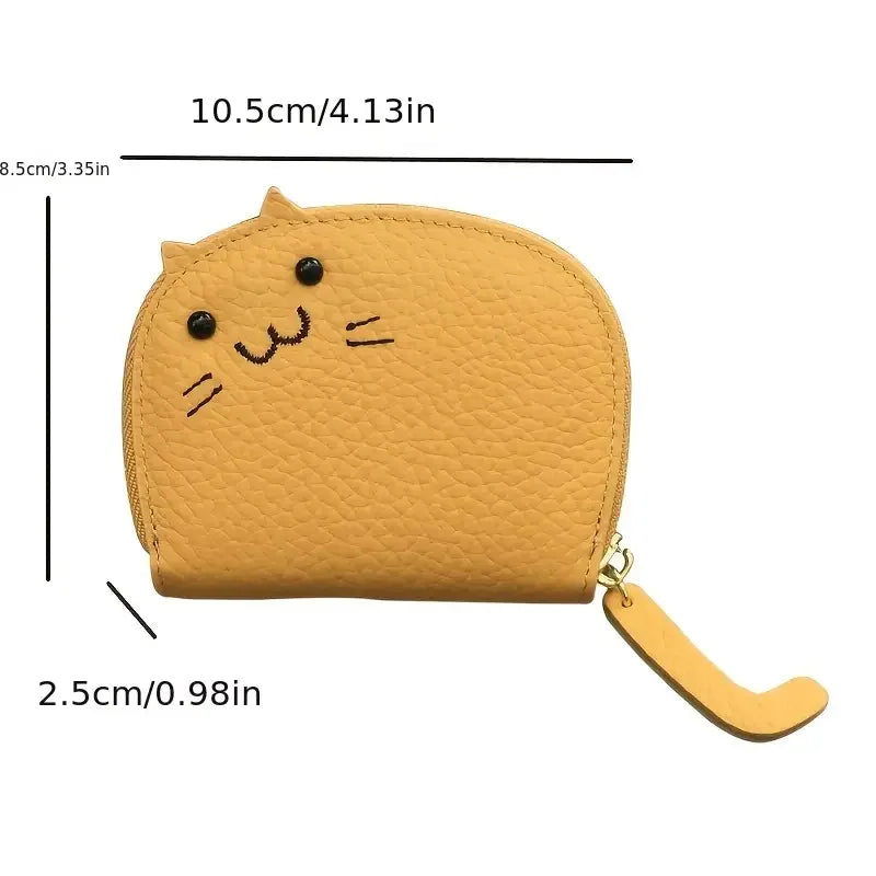 KittyNook Cat Co. Cute Multi-Card Cat Purse: small yellow PU wallet with ears, whiskers, zipper, and card slots.