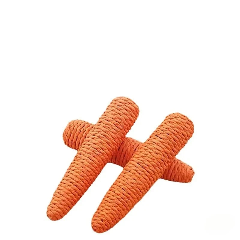 Two KittyNook Cat Co. Interactive Sound-Emitting Carrot Toys, orange and rope-woven, shown on a white background.