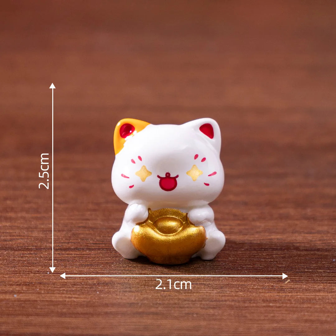 KittyNook Cat Co. Chinese Cartoon Fortune Cat Ornament, 2.5cm tall with gold accents—great gift or cute decor piece.
