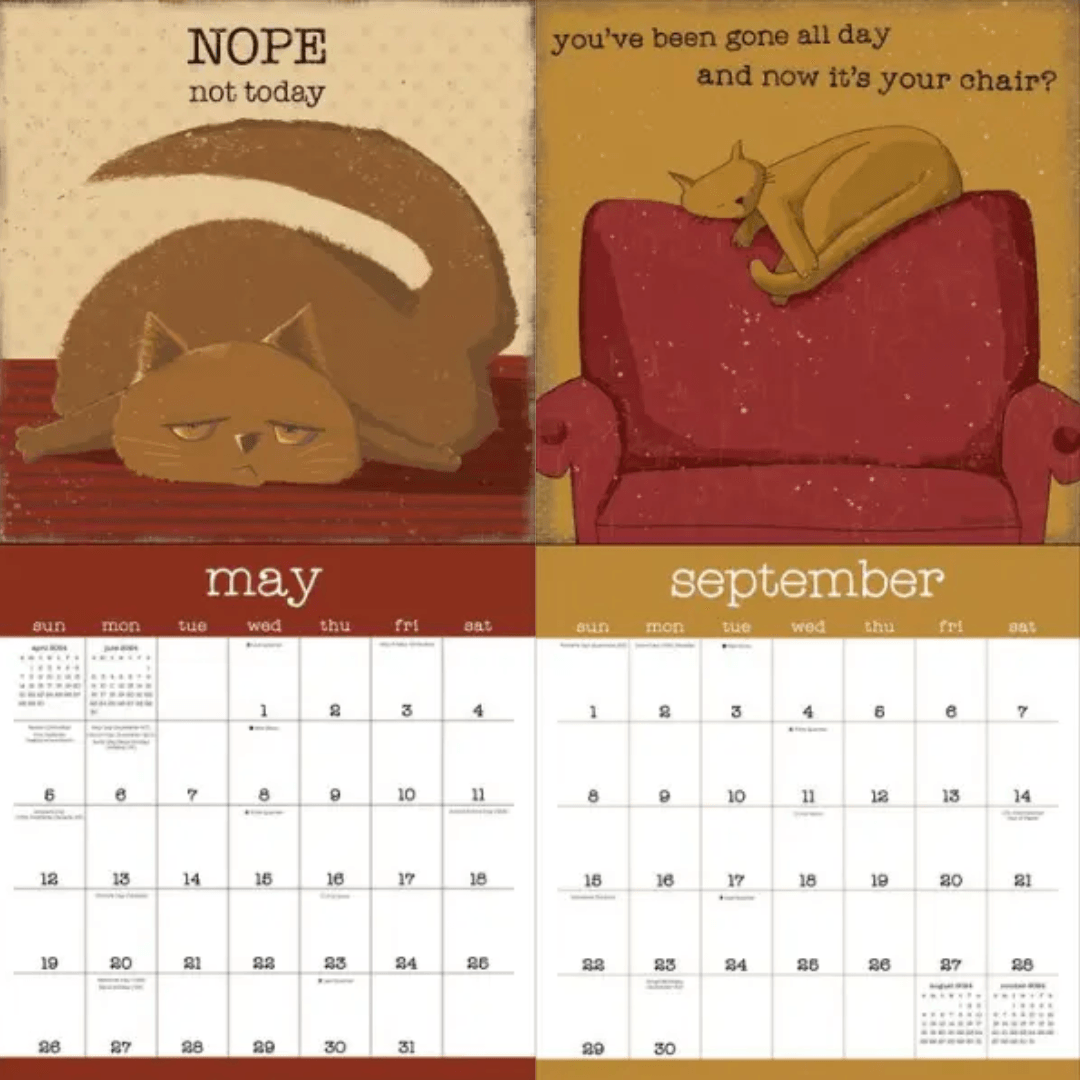 Snarky Cats 2024 Calendar May and September Spreads