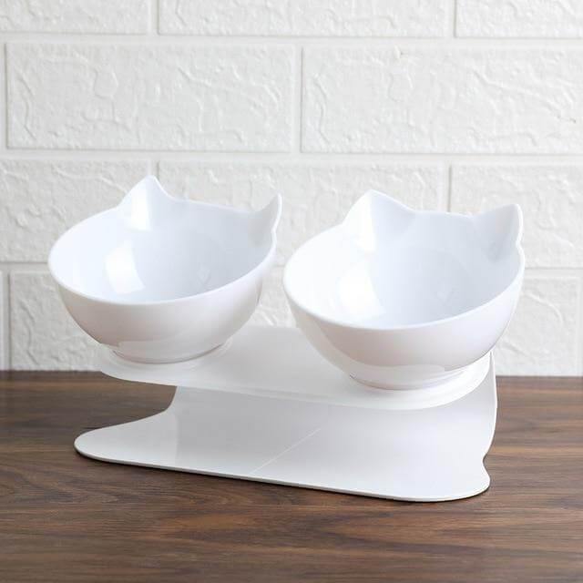 Anti-Vomiting Orthopedic Cat Bowl Pet Bowls, Feeders & Waterers KittyNook Double White Bowls  