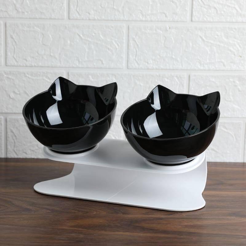 Anti-Vomiting Orthopedic Cat Bowl Pet Bowls, Feeders & Waterers KittyNook Double Black Bowls  