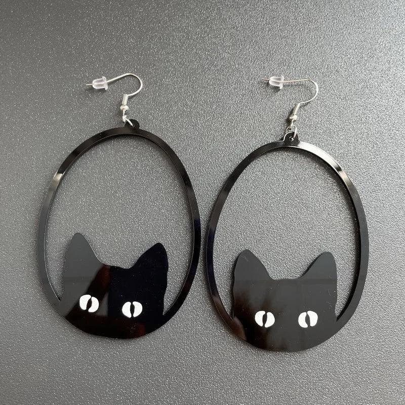 Black Cat Dangles Vintage Earrings Earrings KittyNook Cat Company Black  