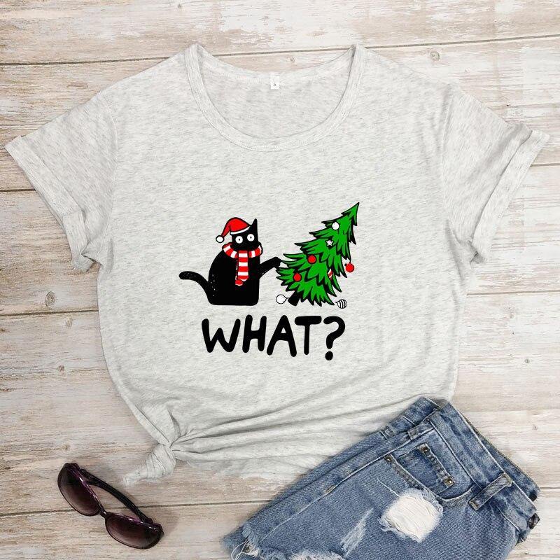 Black Cat What? Christmas Tee - KittyNook