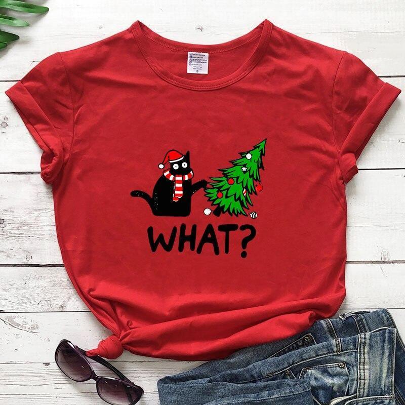 Black Cat What? Christmas Tee T-Shirt KittyNook   