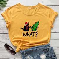 Thumbnail for Black Cat What? Christmas Tee - KittyNook