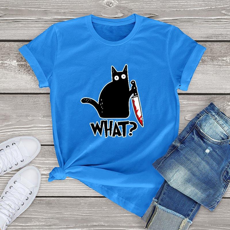 Black Cat What? Tee Shirts & Tops KittyNook Blue S 