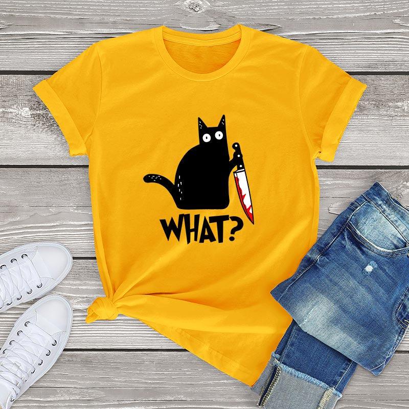 Black Cat What? Tee Shirts & Tops KittyNook Yellow S 