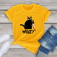 Thumbnail for Black Cat What? Tee Shirts & Tops KittyNook Yellow S 