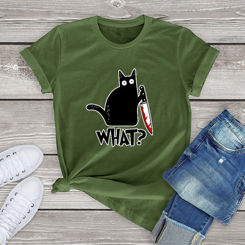 Black Cat What? Tee Shirts & Tops KittyNook Army Green S 