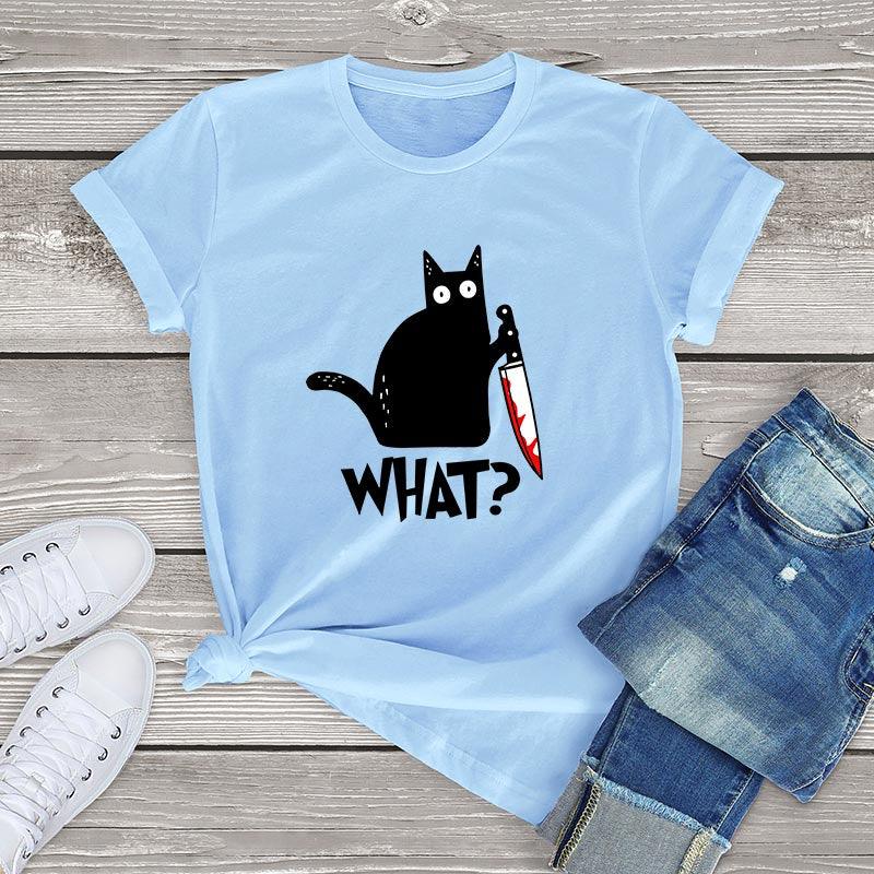 Black Cat What? Tee Shirts & Tops KittyNook Powder Blue S 