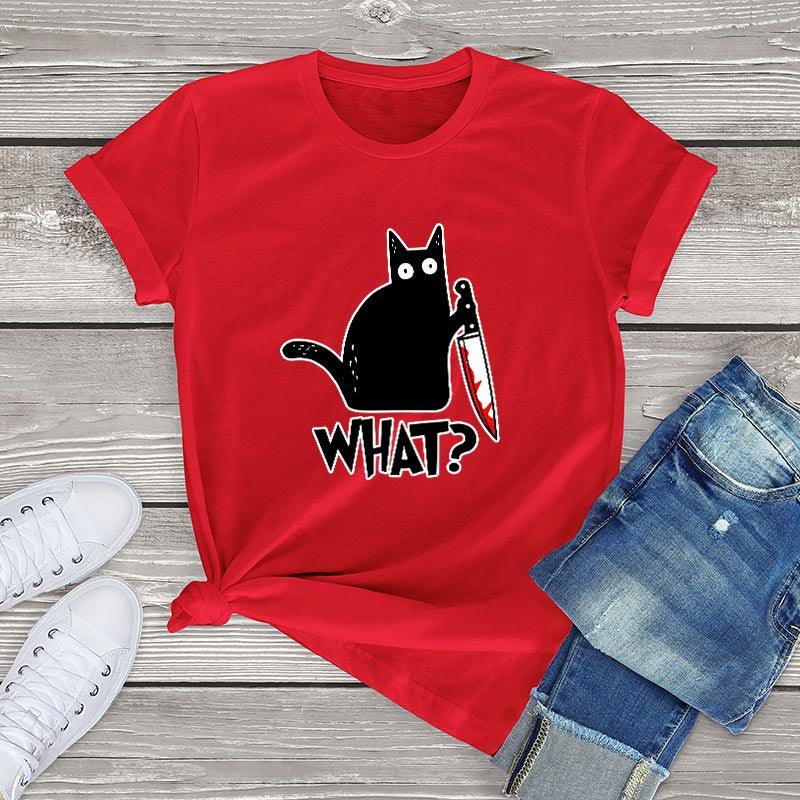 Black Cat What? Tee Shirts & Tops KittyNook Red S 