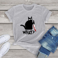 Thumbnail for Black Cat What? Tee Shirts & Tops KittyNook Gray S 