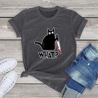 Thumbnail for Black Cat What? Tee Shirts & Tops KittyNook Dark Gray S 