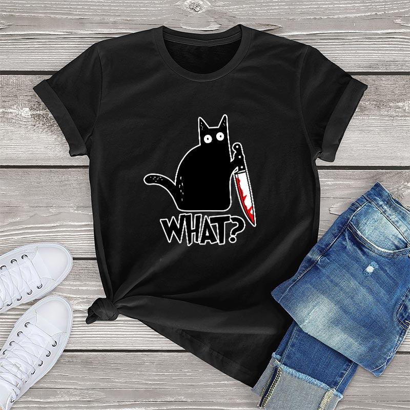 Black Cat What? Tee Shirts & Tops KittyNook Black S 