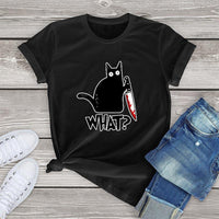 Thumbnail for Black Cat What? Tee Shirts & Tops KittyNook Black S 