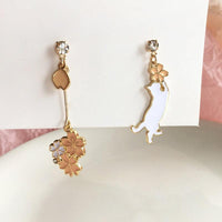 Thumbnail for Cat and Flowers Dangle Earrings - KittyNook Cat Company