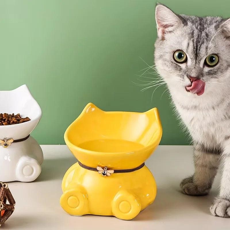 Macaron Bowl: Modern Ceramic Raised Cat Dish