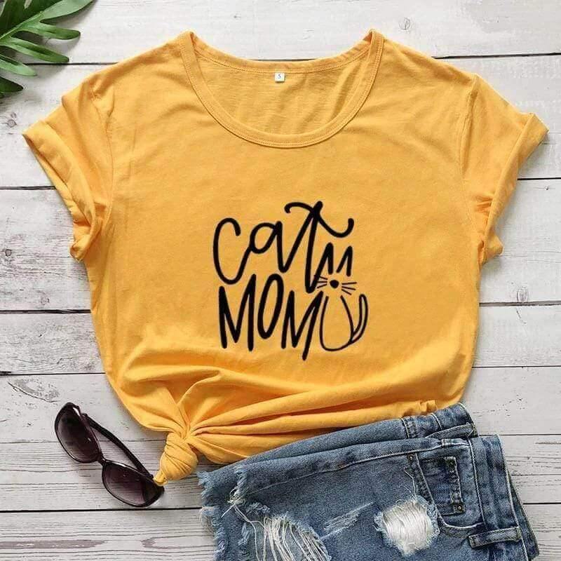 Cat Mom Printed Tee Shirts & Tops KittyNook Orange-Black Text S 