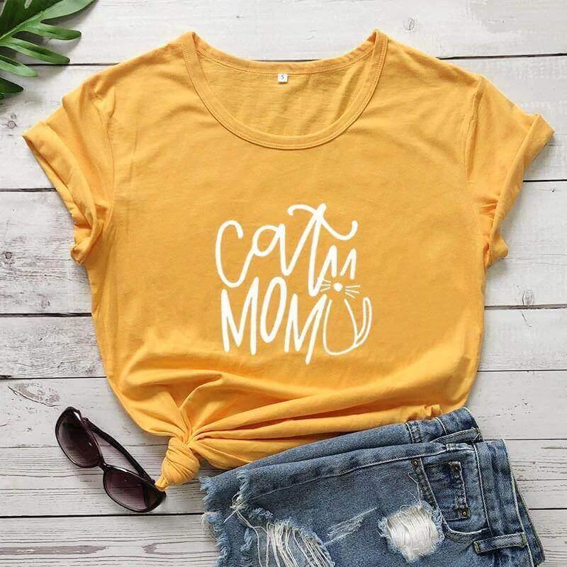 Cat Mom Printed Tee Shirts & Tops KittyNook Orange-White Text S 