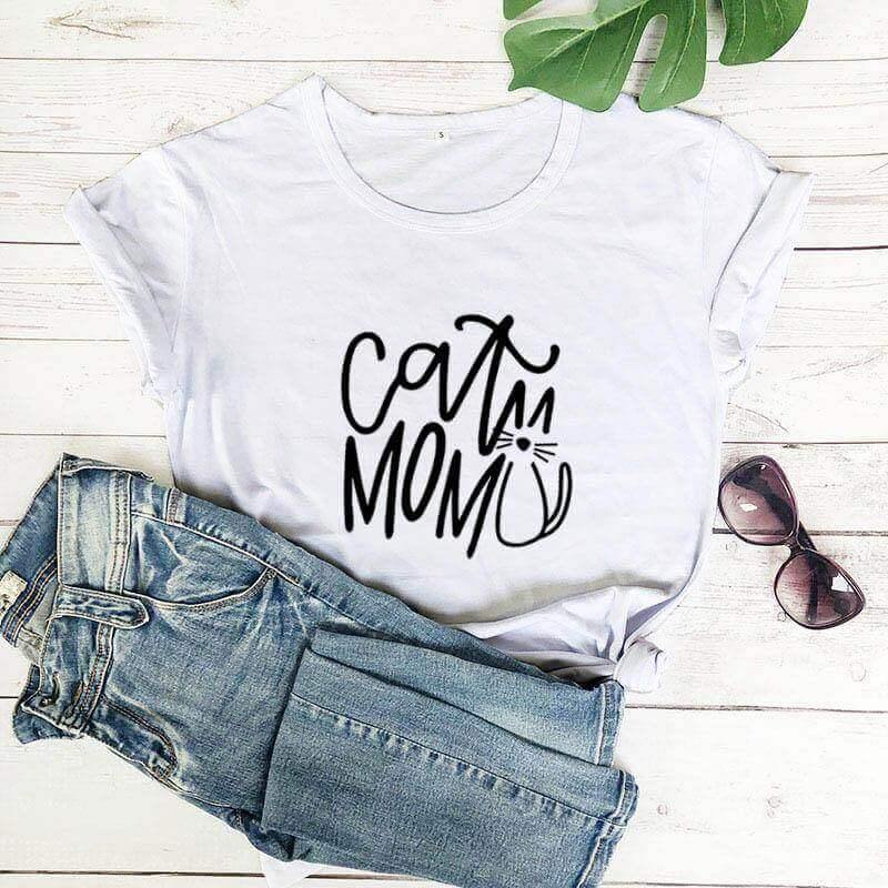 Cat Mom Printed Tee Shirts & Tops KittyNook White-Black Text S 