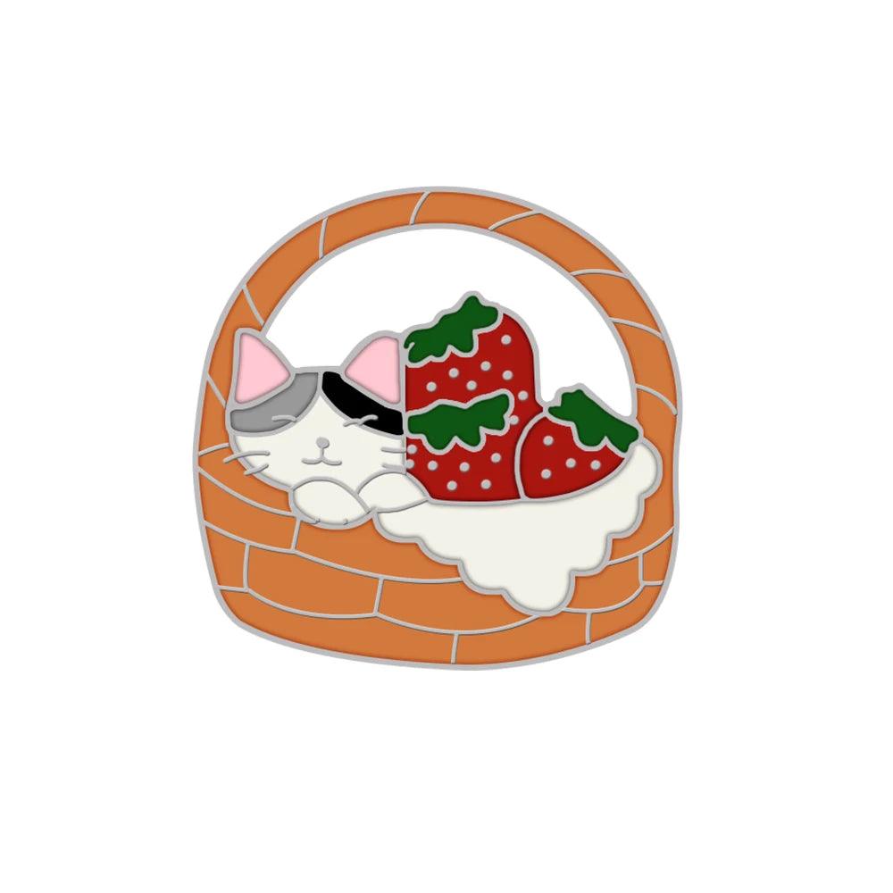 Cat n' Book Enamel Pin  KittyNook Cat Company Cats in Strawberry Basket  