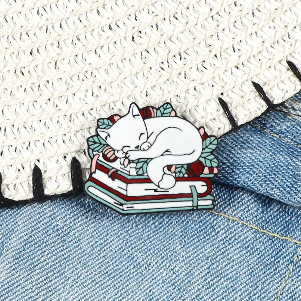 Cat n' Book Enamel Pin  KittyNook Cat Company   