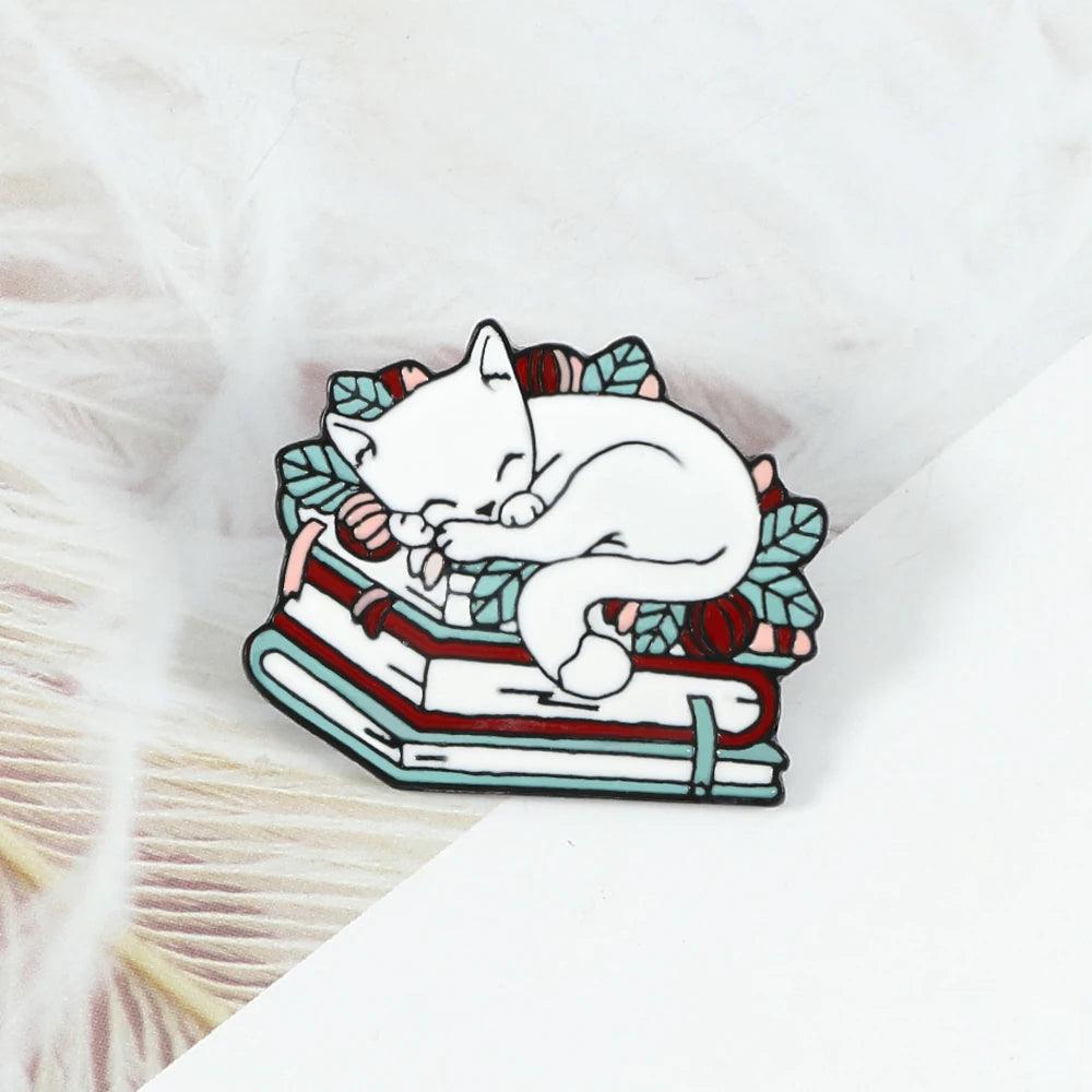 Cat n' Book Enamel Pin  KittyNook Cat Company   