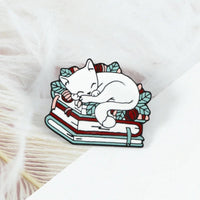 Thumbnail for Cat n' Book Enamel Pin  KittyNook Cat Company   