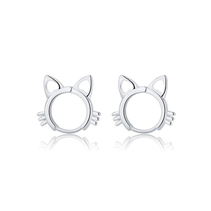 Cats On Silver Hoop Earrings Earrings KittyNook Cat Company Silver  