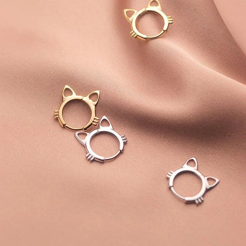 Cats On Silver Hoop Earrings Earrings KittyNook Cat Company   